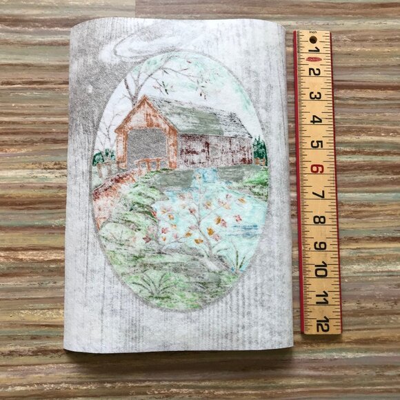 Covered Bridge Countryside Completed Wall Hanging Artex Tri-Chem Painting 9x12" - Picture 3 of 3